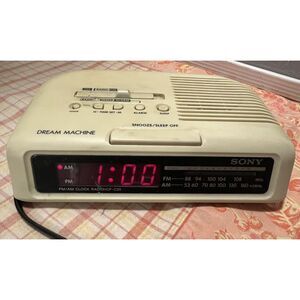 Vtg Sony Dream Machine AM/FM Alarm Clock Radio White‎ Model ICF-C25 9V Tested